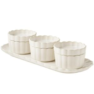 💕 The Pioneer Woman Colette Linen  Ramekin Set with Tray And Lids